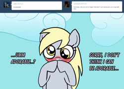 Size: 1280x914 | Tagged: safe, artist:outofworkderpy, character:derpy hooves, species:pegasus, species:pony, comic:out of work derpy, blushing, comic, ditzy doo, female, hooves on mouth, looking at you, mare, outofworkderpy, semi-grimdark series, solo, suggestive series, tumblr, tumblr comic