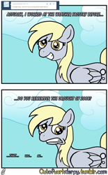 Size: 1280x2070 | Tagged: safe, artist:outofworkderpy, character:derpy hooves, species:pegasus, species:pony, comic:out of work derpy, comic, ditzy doo, female, grin, mare, outofworkderpy, semi-grimdark series, smiling, solo, suggestive series, tumblr, tumblr comic