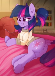 Size: 1535x2126 | Tagged: safe, artist:php97, character:twilight sparkle, species:earth pony, species:pony, g5 leak, leak, bed, book, bookshelf, clothing, female, plot, solo, twilight sparkle (g5)