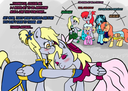 Size: 1400x1000 | Tagged: safe, artist:outofworkderpy, character:derpy hooves, character:dinky hooves, oc, oc:just-derpy, oc:ria, oc:sunny, oc:velvet hooves, species:pegasus, species:pony, species:unicorn, comic:out of work derpy, clothing, comic, dress, female, filly, mare, outofworkderpy, prom, prom dress, semi-grimdark series, suggestive series, tumblr, tumblr comic