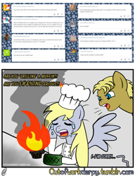 Size: 1280x1665 | Tagged: safe, artist:outofworkderpy, character:derpy hooves, species:pegasus, species:pony, comic:out of work derpy, angry, burning, chef's hat, clothing, comic, cook hat, crying, ditzy doo, duo, female, gordon ramsay, hat, male, mare, outofworkderpy, rage, semi-grimdark series, stallion, suggestive series, tumblr, tumblr comic