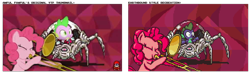 Size: 1024x294 | Tagged: safe, artist:awfulfawfulthefalafe, artist:tarkan809, edit, edited screencap, screencap, character:pinkie pie, character:spike, g4, comparison, earthbound, musical instrument, pixel art, porky machine, sprite, thumbnail, trumpet, youtube poop, ytpmv