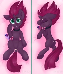 Size: 3024x3543 | Tagged: safe, artist:php97, character:fizzlepop berrytwist, character:tempest shadow, character:twilight sparkle, species:pony, belly button, blank flank, blushing, body pillow design, broken horn, butt, choker, cute, dock, dock piercing, eyebrow piercing, eyes closed, female, floppy ears, horn, looking at you, piercing, plot, plushie, pointy ponies, smiling, solo, tempass, tempestbetes, twilight sparkle plushie, underhoof