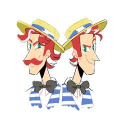 Size: 1084x1084 | Tagged: safe, artist:stevetwisp, character:flam, character:flim, species:human, bow tie, brothers, bust, clothing, duo, flim flam brothers, hat, humanized, male, no pupils, portrait, siblings, simple background, smiling, straw hat, white background