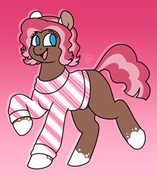 Size: 2165x2444 | Tagged: safe, artist:sandwichbuns, oc, oc:gingerbread, species:earth pony, species:pony, clothing, female, gradient background, mare, solo, sweater, unmoving plaid