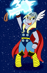 Size: 4950x7650 | Tagged: safe, artist:outofworkderpy, character:derpy hooves, species:pegasus, species:pony, avengers, crossover, ditzy doo, female, hammer, mare, mjölnir, outofworkderpy, thor, tumblr, war hammer