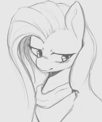 Size: 424x508 | Tagged: safe, artist:tre, character:fluttershy, species:pegasus, species:pony, bust, female, grayscale, looking away, mare, monochrome, portrait, solo, three quarter view, traditional art