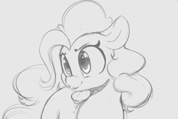 Size: 1227x822 | Tagged: safe, artist:tre, character:pinkie pie, species:earth pony, species:pony, cute, diapinkes, female, grayscale, mare, monochrome, simple background, solo