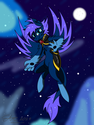 Size: 1920x2560 | Tagged: safe, artist:derpanater, oc, oc only, oc:search party, species:pony, armor, commission, digital art, flying, night, stars