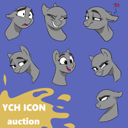 Size: 700x700 | Tagged: safe, artist:rutkotka, species:pony, angry, auction, commission, expressions, happy, icon, in love, smiling, worried, your character here