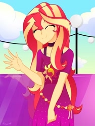 Size: 1224x1632 | Tagged: safe, artist:xan-gelx, character:sunset shimmer, equestria girls:spring breakdown, g4, my little pony: equestria girls, my little pony:equestria girls, spoiler:eqg series (season 2), clothing, eyes closed, female, geode of empathy, happy, magical geodes, solo