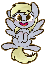 Size: 1197x1671 | Tagged: safe, artist:lilliesinthegarden, character:derpy hooves, species:pegasus, species:pony, blushing, chibi, cute, derpabetes, female, heart eyes, heart mouth, hooves to the chest, looking at you, open mouth, simple background, solo, spread wings, white background, wingding eyes, wings