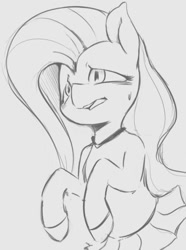 Size: 629x844 | Tagged: safe, artist:tre, character:fluttershy, species:pegasus, species:pony, clothing, female, grayscale, human shoulders, mare, monochrome, sketch, skirt