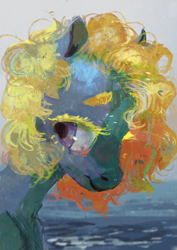 Size: 2480x3508 | Tagged: safe, artist:wolfiedrawie, oc, oc:ocean runner, species:pony, bust, ocean, portrait, solo