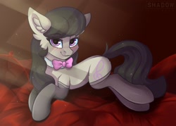 Size: 1654x1181 | Tagged: safe, artist:php97, character:octavia melody, species:earth pony, species:pony, bedroom eyes, blushing, bow tie, cheek fluff, clothing, crepuscular rays, cute, ear fluff, female, heart eyes, looking at you, mare, pillow, prone, socks, solo, stockings, sweet dreams fuel, tavibetes, thigh highs, wingding eyes