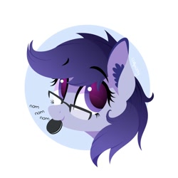 Size: 1000x1000 | Tagged: safe, artist:lollipony, oc, oc:scribble, species:pony, bust, commission, cookie, female, food, glasses, lineless, nom, oreo, portrait, simple background, solo, vector