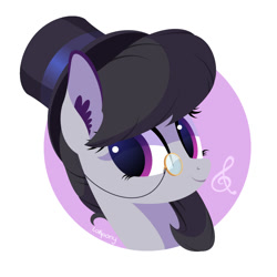 Size: 1000x1000 | Tagged: safe, alternate version, artist:lollipony, character:octavia melody, species:earth pony, species:pony, bust, classy, clothing, cute, ear fluff, fancy, female, hat, head only, mare, monocle, monocle and top hat, music notes, portrait, solo, tavibetes, top hat