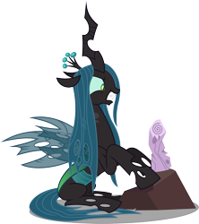 Size: 1598x1800 | Tagged: safe, artist:seahawk270, character:mean twilight sparkle, character:queen chrysalis, species:changeling, episode:frenemies, g4, my little pony: friendship is magic, angry, changeling queen, dead, female, log, rock, simple background, solo, teeth, transparent background, twilog, vector