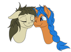 Size: 1500x1105 | Tagged: safe, artist:rubiont, derpibooru original, oc, oc only, oc:eissen, oc:soulful radiance, species:pegasus, species:pony, species:unicorn, background removed, colored, eyes closed, head, lineart, male, nuzzles, stallion