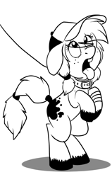 Size: 476x750 | Tagged: safe, artist:pippy, oc, oc only, species:earth pony, species:pony, begging, behaving like a dog, clothing, hat, leash