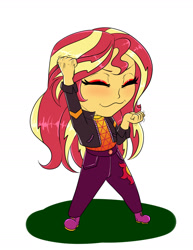 Size: 1700x2200 | Tagged: safe, artist:albertbm, character:sunset shimmer, episode:wake up!, g4, my little pony: equestria girls, my little pony:equestria girls, spoiler:choose your own ending (season 2), spoiler:eqg series (season 2), chibi, clothing, cute, eyes closed, female, shimmerbetes, solo, wake up!: pinkie pie