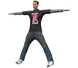 Size: 750x650 | Tagged: safe, artist:applebeans, edit, character:pinkie pie, species:earth pony, species:human, species:pony, brony, clothing, dank memes, meme, pun, shirt, shitposting, t pose, text, tony hawk, ugly