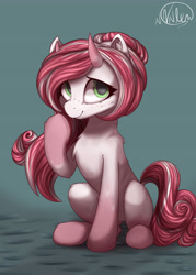 Size: 3043x4243 | Tagged: safe, artist:avery-valentine, oc, oc only, species:pony, chest fluff, freckles, horns, sitting, solo