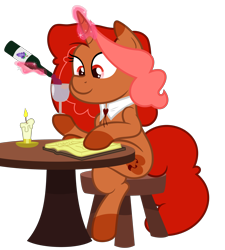 Size: 2588x2875 | Tagged: safe, artist:besttubahorse, oc, oc:romancedy, species:pony, alcohol, book, candle, crossed legs, jewelry, magic, necklace, reading, simple background, sitting, stool, table, transparent background, vector, wine