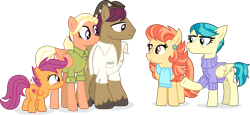 Size: 9604x4413 | Tagged: safe, artist:suramii, character:aunt holiday, character:auntie lofty, character:mane allgood, character:scootaloo, character:snap shutter, species:earth pony, species:pegasus, species:pony, episode:the last crusade, g4, my little pony: friendship is magic, absurd resolution, clothing, family, female, filly, male, mare, scootaloo's parents, simple background, smiling, stallion, transparent background, vector, wholesome