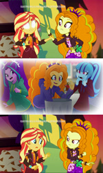 Size: 1920x3202 | Tagged: safe, artist:xan-gelx, edit, screencap, character:adagio dazzle, character:aria blaze, character:sonata dusk, character:sunset shimmer, equestria girls:rainbow rocks, equestria girls:sunset's backstage pass, g4, my little pony: equestria girls, my little pony:equestria girls, spoiler:eqg series (season 2), apple, blank eyes, clothing, digging through trash, disgusted, female, food, geode of empathy, glowing eyes, hoodie, hungry, magical geodes, meme, sunset sees things, sweater, template, the dazzlings, trash can, trio, trio female, white eyes, wide eyes