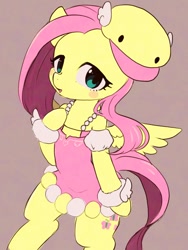 Size: 900x1200 | Tagged: safe, artist:ayahana, character:fluttershy, species:pegasus, species:pony, clothing, cute, dress, female, semi-anthro, shyabetes, solo