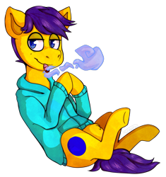 Size: 885x942 | Tagged: safe, artist:cinnamonsparx, oc, species:earth pony, species:pony, blunt, clothing, drugs, high, hoodie, joint, male, marijuana, simple background, solo, stallion, transparent background