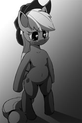 Size: 500x749 | Tagged: safe, artist:oze, character:applejack, black and white, crying, female, grayscale, monochrome, semi-anthro, solo