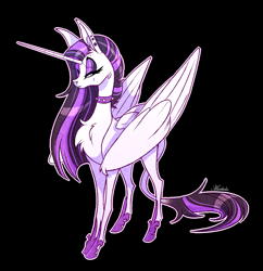 Size: 1756x1816 | Tagged: safe, artist:marbola, character:princess celestia, species:alicorn, species:pony, episode:between dark and dawn, g4, my little pony: friendship is magic, chest fluff, choker, ear piercing, female, horn, leonine tail, long horn, looking at you, mare, piercing, punklestia, simple background, solo, spiked choker