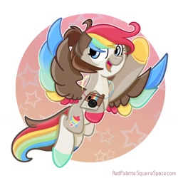 Size: 1280x1282 | Tagged: safe, artist:redpalette, oc, species:pegasus, species:pony, camera, colored hooves, colored wings, colored wingtips, cute, flying, instagram, multicolored wings, photography, rainbow wings, smiling, wings