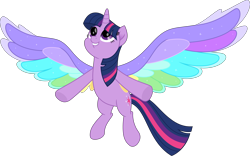 Size: 8120x5065 | Tagged: safe, artist:suramii, character:twilight sparkle, character:twilight sparkle (alicorn), species:alicorn, species:pony, friendship is magic: rainbow roadtrip, g4, my little pony: friendship is magic, absurd resolution, colored wings, colorful, cute, female, flying, happy, mare, multicolored wings, rainbow, rainbow wings, simple background, smiling, solo, transparent background, twiabetes, underhoof, vector, wing bling, wings