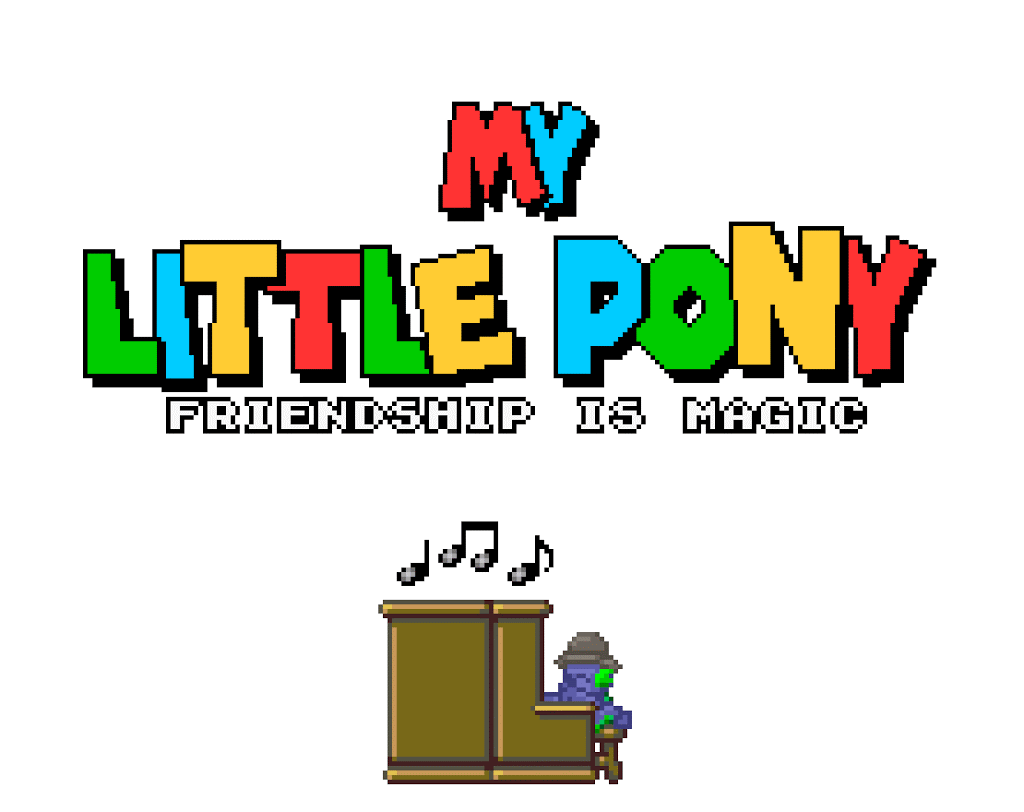 Size: 1024x812 | Tagged: safe, artist:tarkan809, character:spike, species:dragon, episode:over a barrel, g4, my little pony: friendship is magic, animated, clothing, dinosaur, hat, music, music notes, musician, piano, pixel art, style emulation, super mario bros., super mario world, title drop, video, yoshi