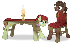 Size: 2959x1900 | Tagged: safe, artist:icaron, oc, oc:choco, oc:saga, species:pegasus, species:pony, chair transformation, glasses, inanimate tf, lamp, objectification, show accurate, transformation, wtf