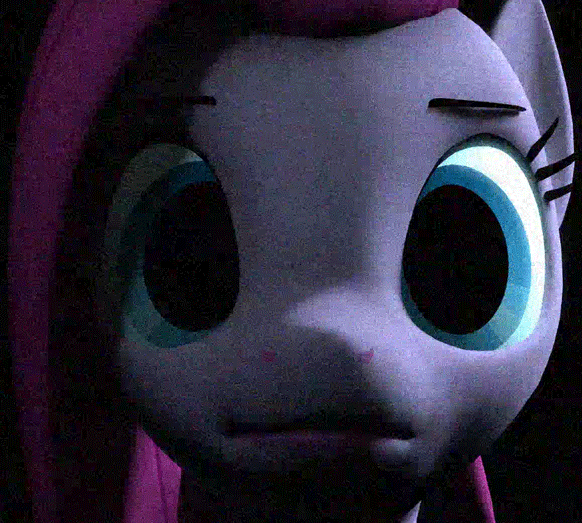 Size: 582x523 | Tagged: safe, artist:camtwosix, derpibooru original, character:pinkamena diane pie, character:pinkie pie, species:earth pony, species:pony, 3d, animated, creepy, female, gif, looking at you, mare, no catchlights, noise, she knows, solo, source filmmaker, stare