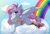 Size: 1900x1300 | Tagged: safe, artist:php97, character:kerfuffle, species:pegasus, species:pony, friendship is magic: rainbow roadtrip, g4, my little pony: friendship is magic, amputee, cheek fluff, chest fluff, cloud, cute, eyebrows, eyebrows visible through hair, female, fufflebetes, looking at you, lying on a cloud, mare, prosthetic leg, prosthetic limb, prosthetics, rainbow, solo, three quarter view