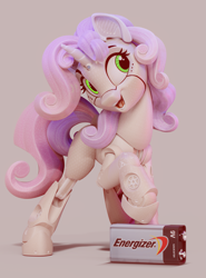Size: 1757x2374 | Tagged: safe, artist:shuxer59, artist:v747, character:sweetie belle, species:pony, sweetie bot, 3d, battery, cute, diasweetes, energizer, female, freckles, looking at you, open mouth, robot, robot pony, simple background, smiling, solo, wireframe