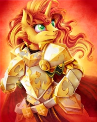 Size: 3276x4096 | Tagged: safe, artist:jadedjynx, character:sunset shimmer, species:pony, species:unicorn, g4, armor, bipedal, cheek fluff, colored pupils, ear fluff, fantasy class, female, knight, mare, paladin, semi-anthro, solo, three quarter view, warrior, warrior sunset shimmer