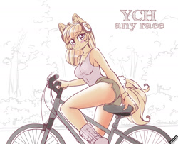 Size: 1754x1424 | Tagged: safe, artist:lifejoyart, species:anthro, bicycle, commission, not applejack, promenade, ride, solo, summer, your character here