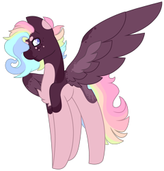 Size: 2789x2901 | Tagged: safe, artist:midnightamber, oc, oc:jaxon, species:pegasus, species:pony, eye covered by hair, fullbody, muticolored body, muticolored mane, rainbow hair, simple background, smiling, solo, spots, spread wings, standing, transparent background, wings