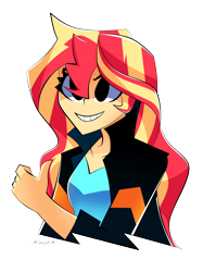 Size: 2443x3264 | Tagged: safe, artist:xan-gelx, character:sunset shimmer, species:human, my little pony:equestria girls, clothing, female, high res, jacket, simple background, solo, thumbs up, transparent background