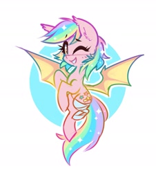 Size: 2131x2359 | Tagged: safe, artist:meekcheep, oc, oc only, oc:paper stars, species:bat pony, species:pony, amputee, bat pony oc, ear fluff, female, looking at you, mare, one eye closed, smiling, solo, spread wings, wings, wink