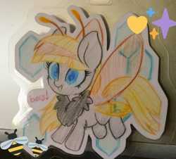Size: 1024x924 | Tagged: safe, artist:onnanoko, oc, oc only, oc:hexferry, species:mothpony, bee, craft, original species, papercraft, solo, traditional art