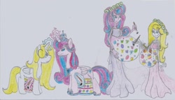 Size: 1280x734 | Tagged: safe, artist:nephilim rider, character:princess flurry heart, oc, parent:oc:shimmering glow, parent:princess flurry heart, parents:canon x oc, species:alicorn, species:pony, my little pony:equestria girls, adult, alicorn oc, belly, belly painting, easter, female, holiday, human ponidox, magic, magic aura, mama flurry, mother and daughter, multiple pregnancy, offspring, offspring's offspring, older, older flurry heart, paintbrush, painting, ponidox, pregnant, self ponidox, traditional art, wreath