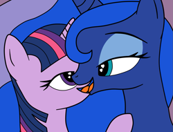 Size: 1195x913 | Tagged: safe, artist:eagc7, character:princess luna, character:twilight sparkle, species:alicorn, species:pony, ship:twiluna, bedroom eyes, duo, female, french kiss, kissing, lesbian, mare, shipping