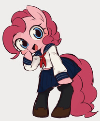 Size: 870x1052 | Tagged: safe, artist:manachaaaaaaaa, character:pinkie pie, species:pony, arm hooves, bipedal, cute, diapinkes, female, looking at you, mare, pixiv, sailor uniform, simple background, solo, uniform, white background